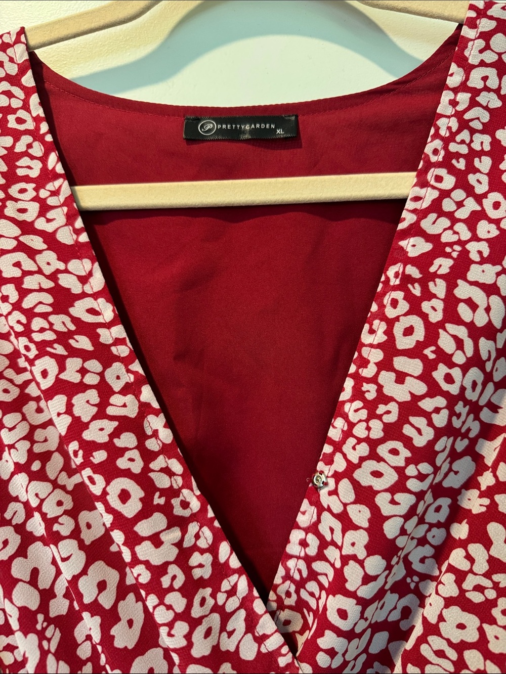 Red Floral Midi Wrap Dress with Tie Waist - Picture 2 of 6